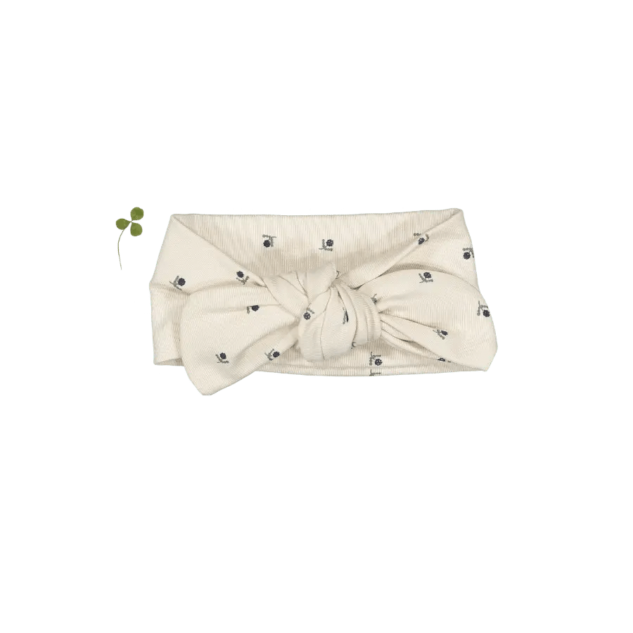 The Printed Headband - Mini Stitch Blue - White, Button, Headpiece, Headband, Silk | Everetts Place