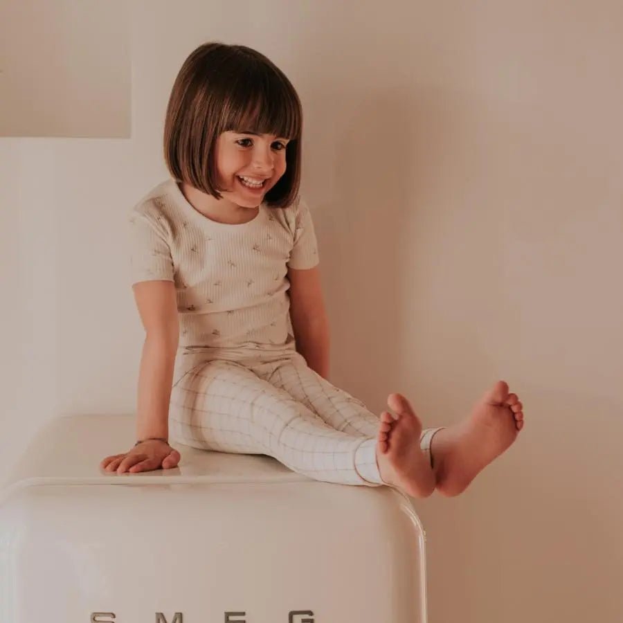 Lovely Littles The Printed Legging - Tan Grid - 
