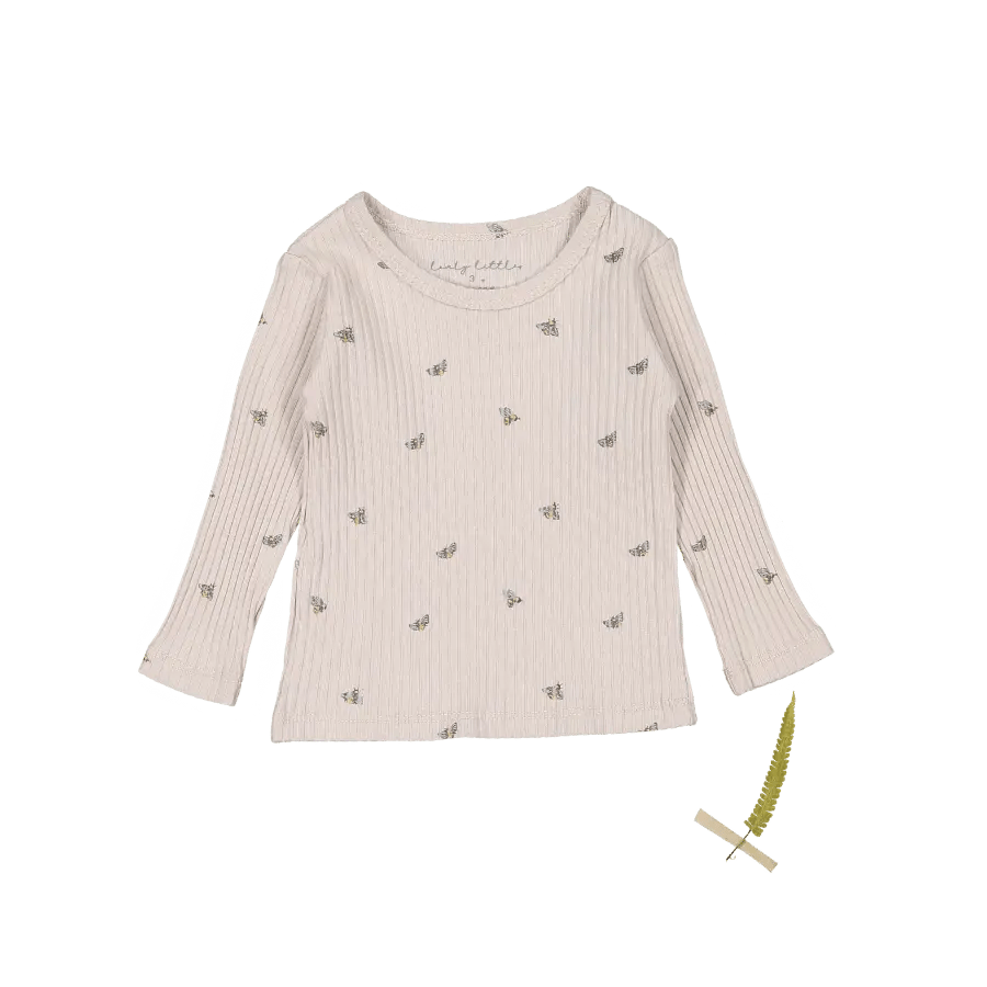 The Printed Long Sleeve Tee - Bee - White, Textile, Long-sleeved T-shirt, Active Shirt, Sweater | Everetts Place