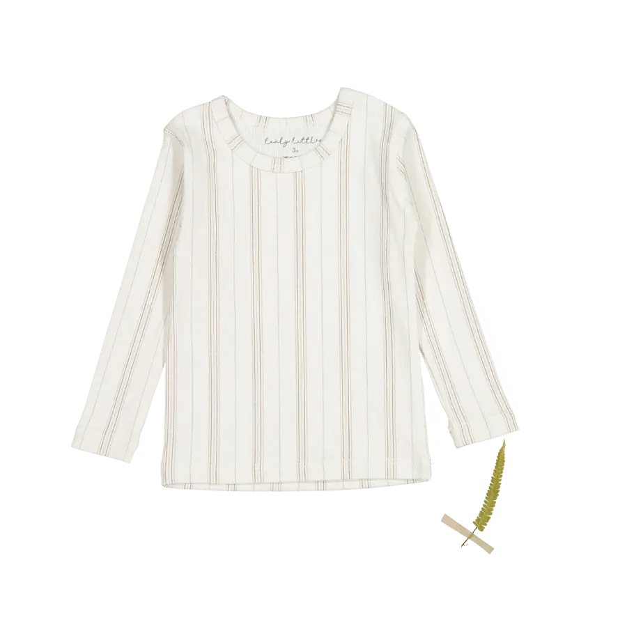 The Printed Long Sleeve Tee - Mist Stripe - Sleeve, White, Long-sleeved T-shirt, Sweater, Top | Everetts Place