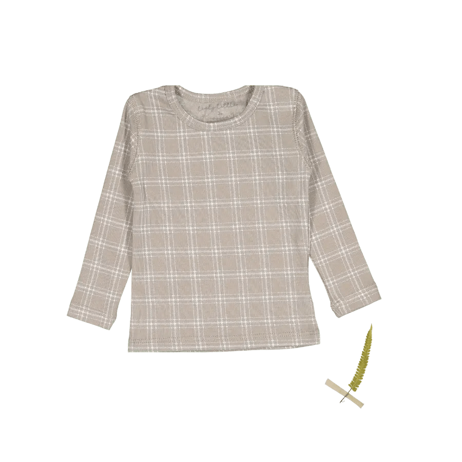 The Printed Long Sleeve Tee -  Taupe Check - Sleeve, White, Textile, Fashion, Plaid | Everetts Place