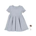 The Printed Short Sleeve Dress - Blue Grid - Sleeve, White, Textile, One-piece garment, Day Dress | Everetts Place