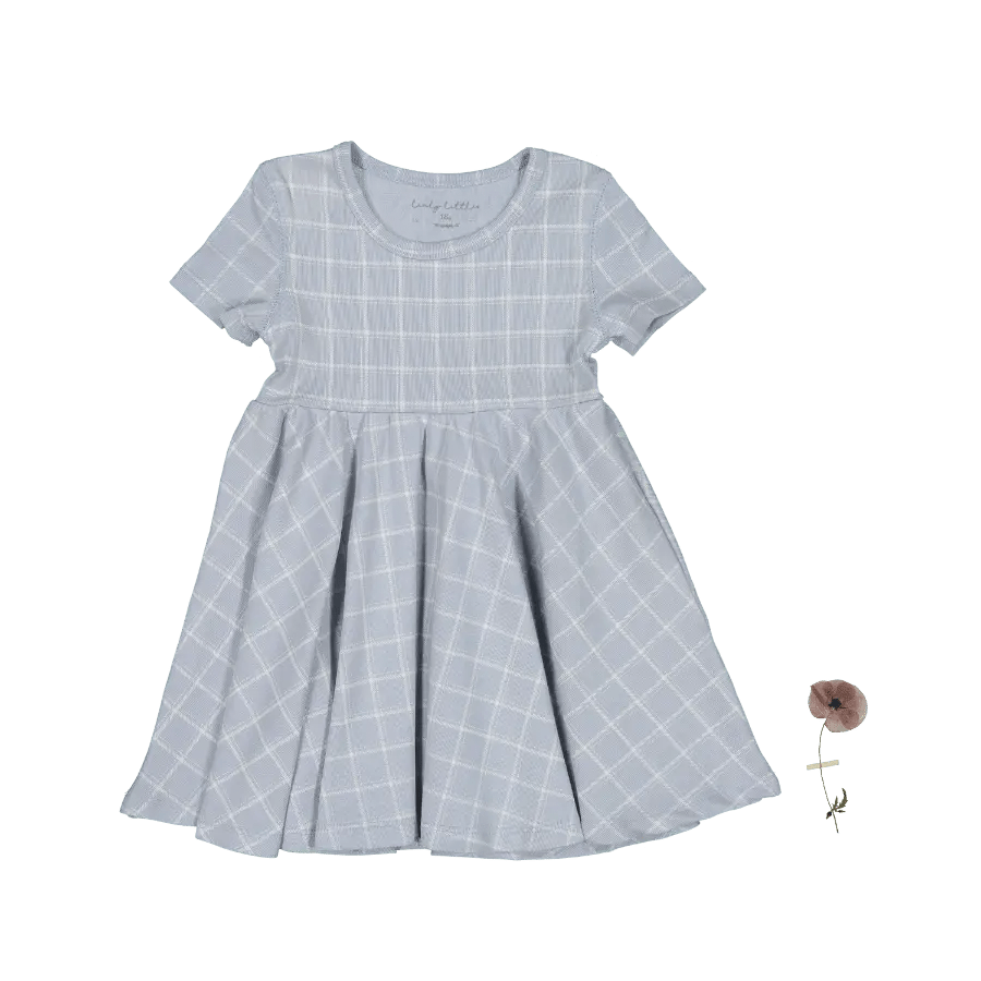 The Printed Short Sleeve Dress - Blue Grid - Sleeve, White, Textile, One-piece garment, Day Dress | Everetts Place