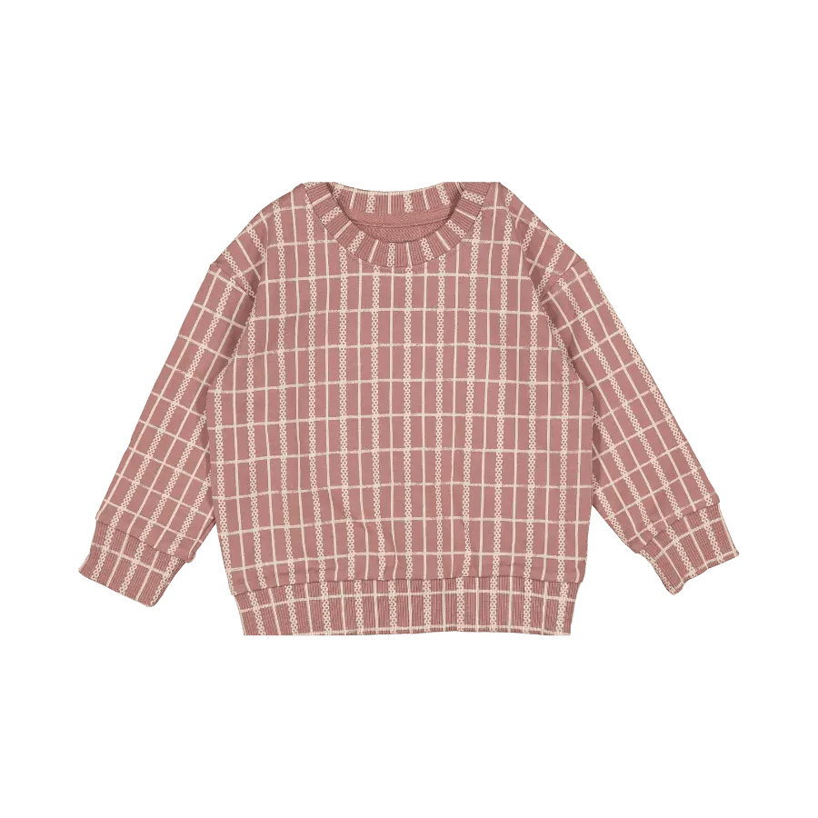 The Printed Sweatshirt - Mauve Check - Sleeve, Textile, Pink, Sweater, Woolen | Everetts Place