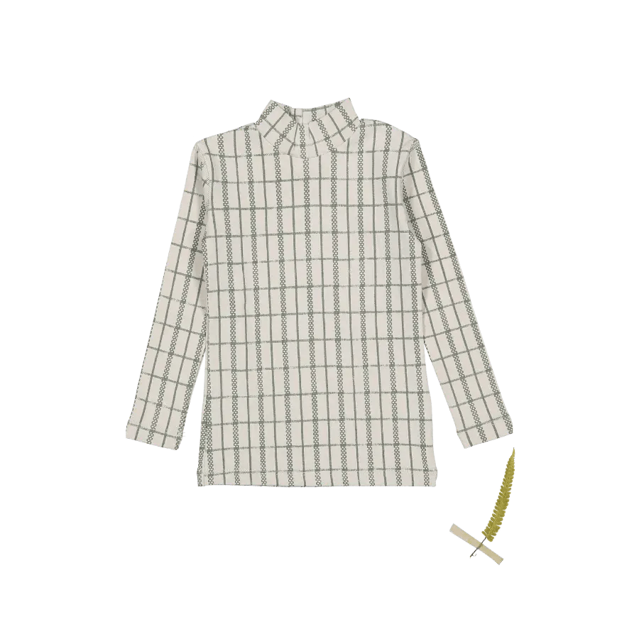 The Printed Turtleneck - Sage Check - Collar, Dress shirt, Button, Plaid, Tartan | Everetts Place