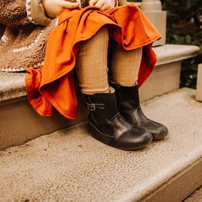 Little Love Bug Co. brown vegan leather riding boots for toddlers.