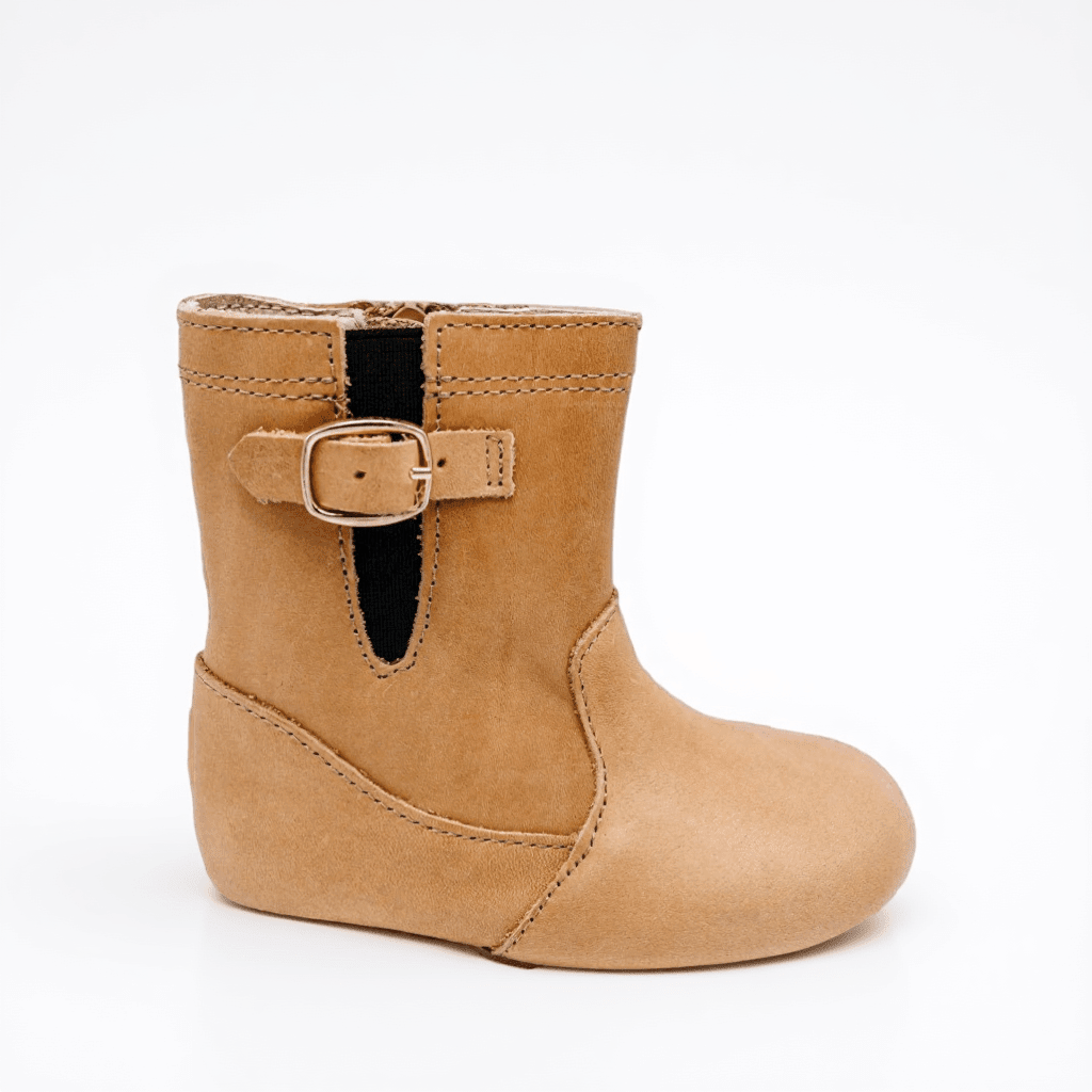 Little Love Bug Co. brown vegan leather baby riding boots.
