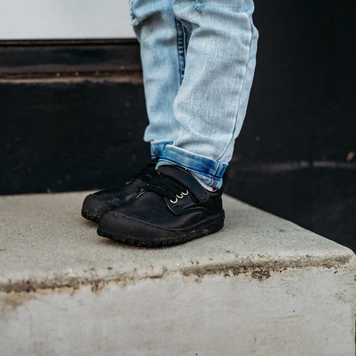 Black Premium Leather Shoes, Strap by Little Love Bug Co.