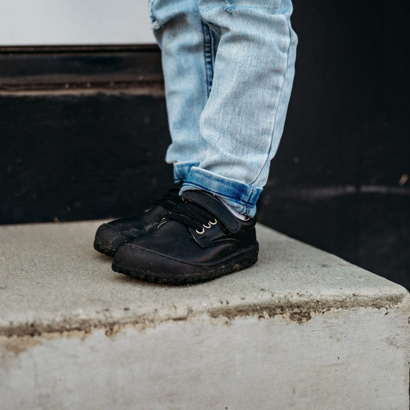 Black Premium Leather Shoes, Strap by Little Love Bug Co.