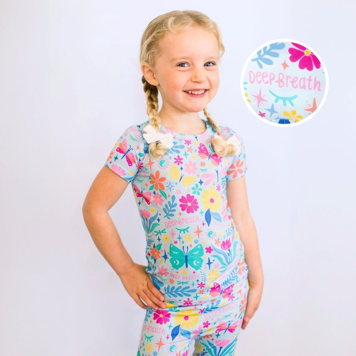 Raising Mama The Second - Skin 2 - Piece Short Sleeve Pajama | Om Baby (Light Blue) - 