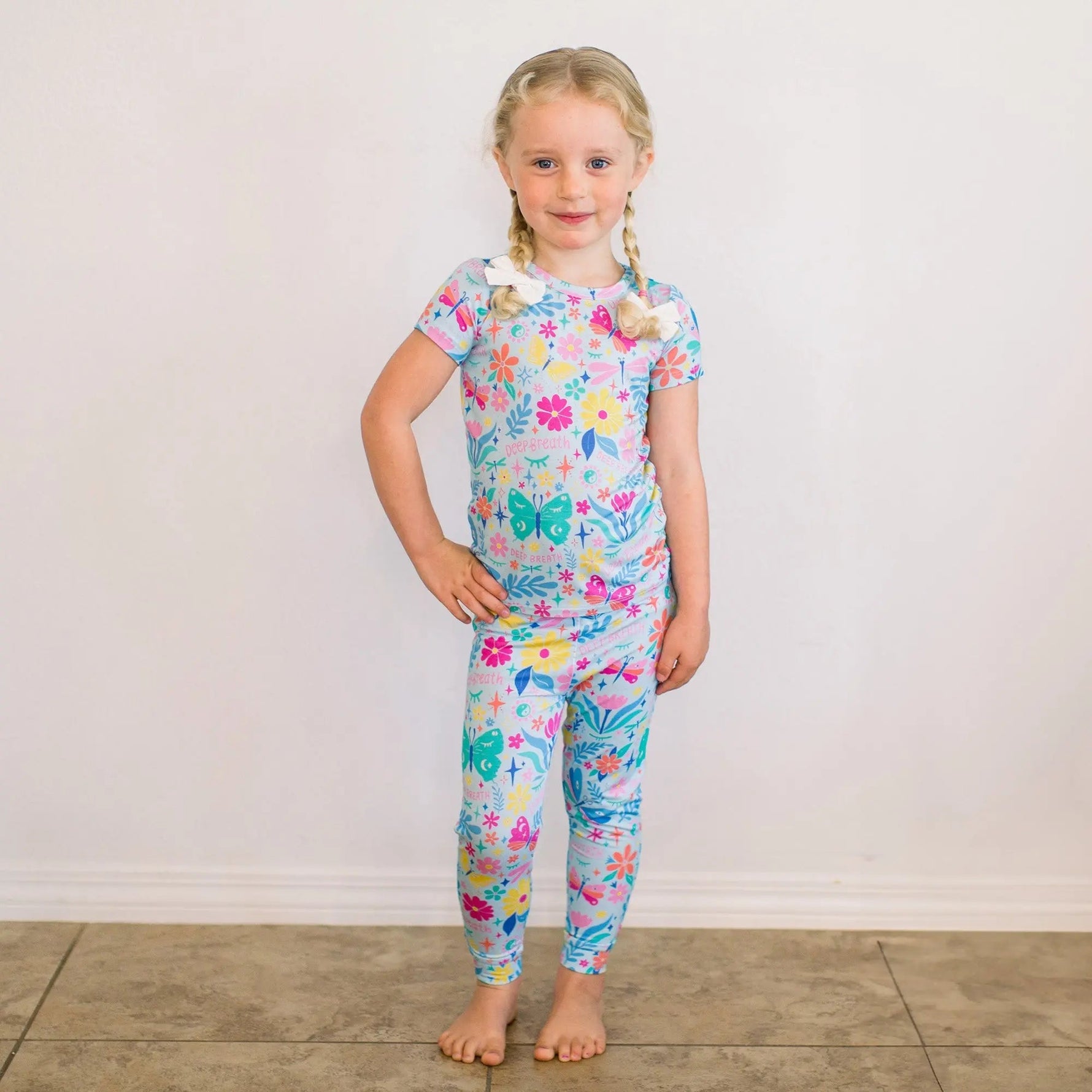 Raising Mama The Second - Skin 2 - Piece Short Sleeve Pajama | Om Baby (Light Blue) - 