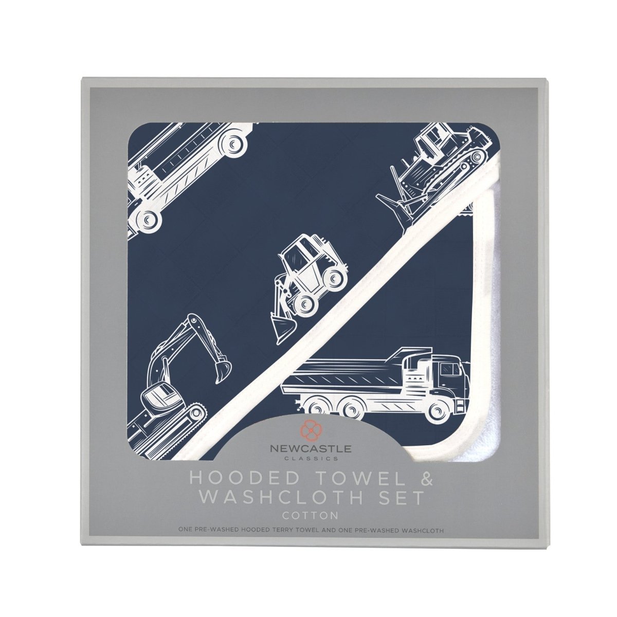 Newcastle Classics Things That Go Hooded Towel Set with Washcloth for Toddlers 100 Percent Cotton - 