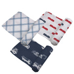 Newcastle Classics Things That Go Muslin Swaddle 3 Pack Made with 100 Percent Natural Cotton - 