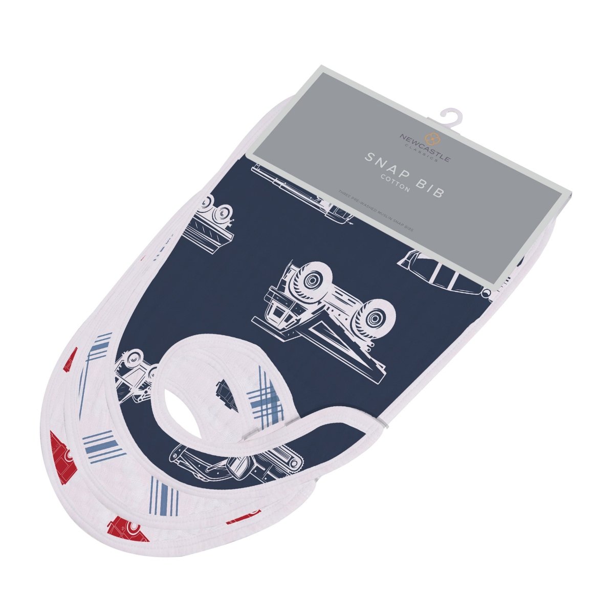 Newcastle Classics Things That Go Snap Soft Cotton Muslin Bibs 3 Pack for Babies - 