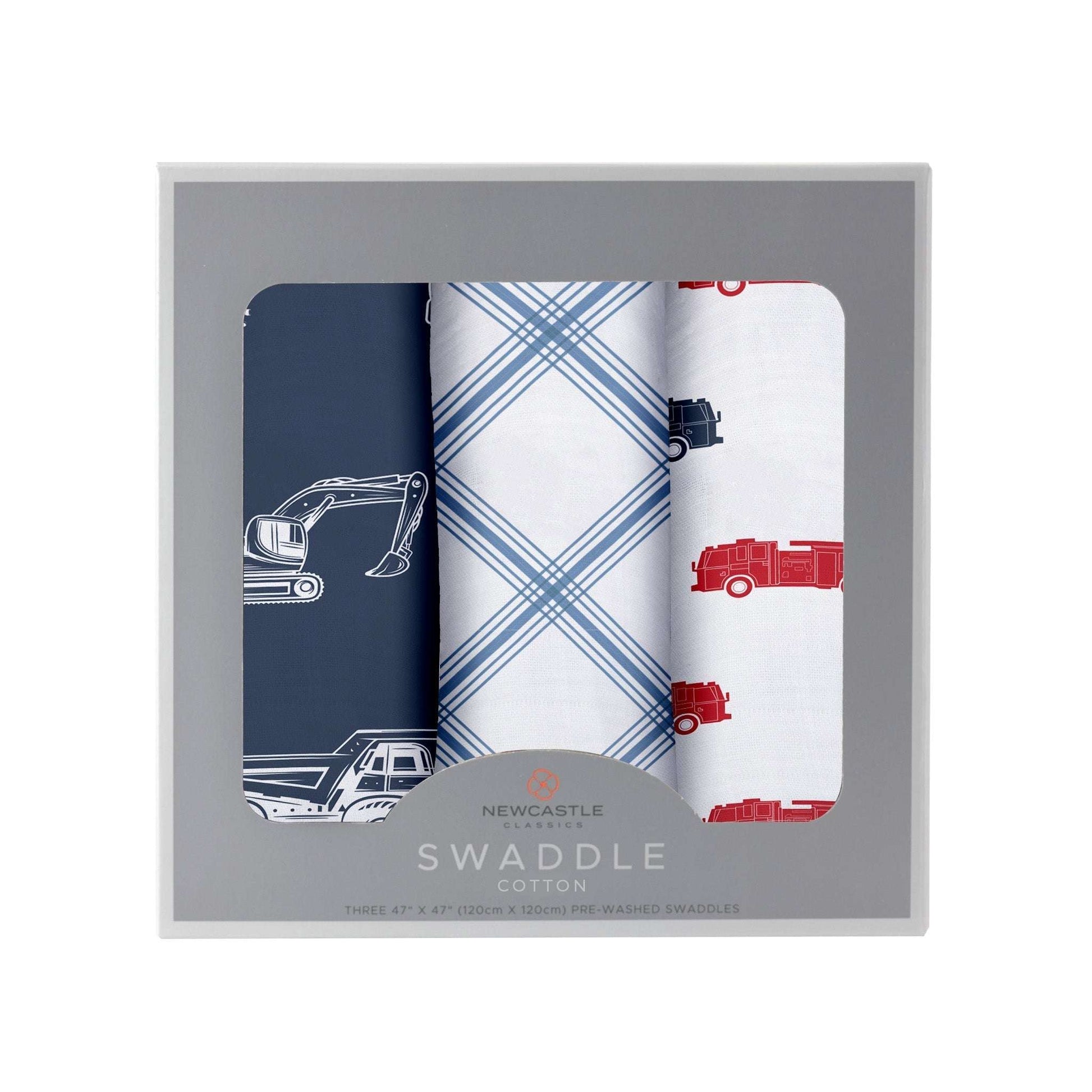Things That Go Swaddle 3 Pack Muslin Swaddles 100 Percent Natural Cotton Newcastle Classics