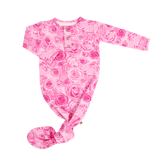 This Must Be Love Rose Print Knotted Gown For Babies Sweet Bamboo Everetts Place: Online Boutique