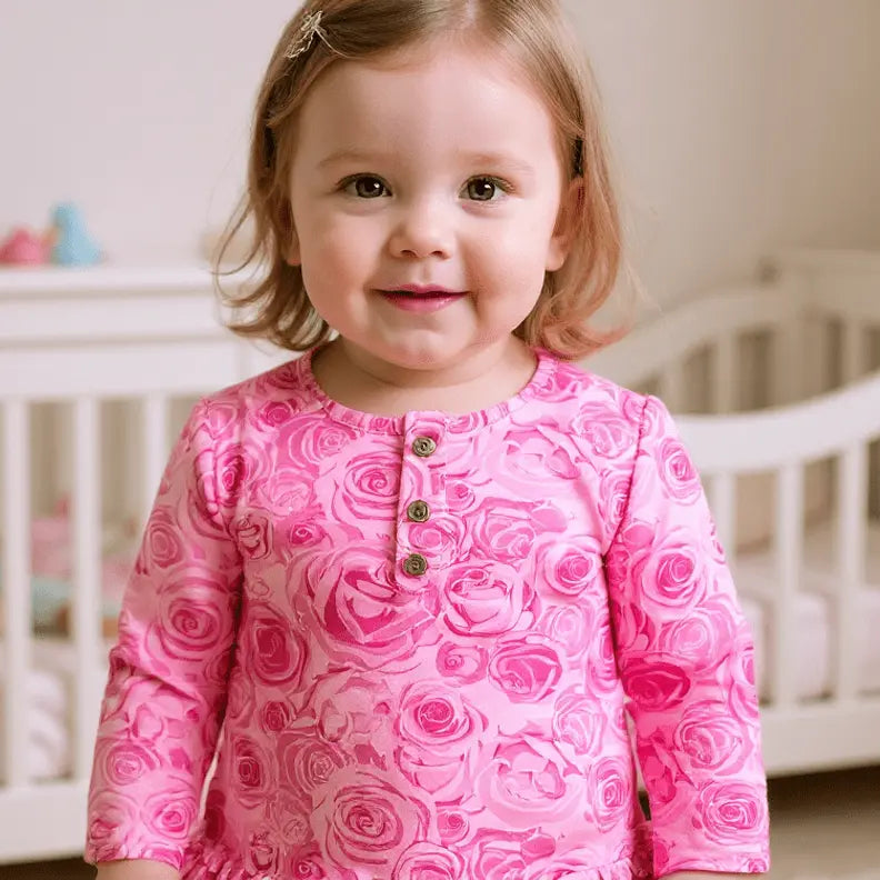 This Must Be Love Ruffle Gown - Sleeve, Pink, Textile, Facial expression, Smile | Everetts Place