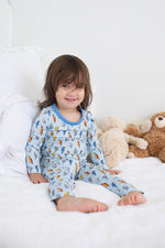 Two-piece baby pajama set with long sleeve top and matching pants in thunderbolt print