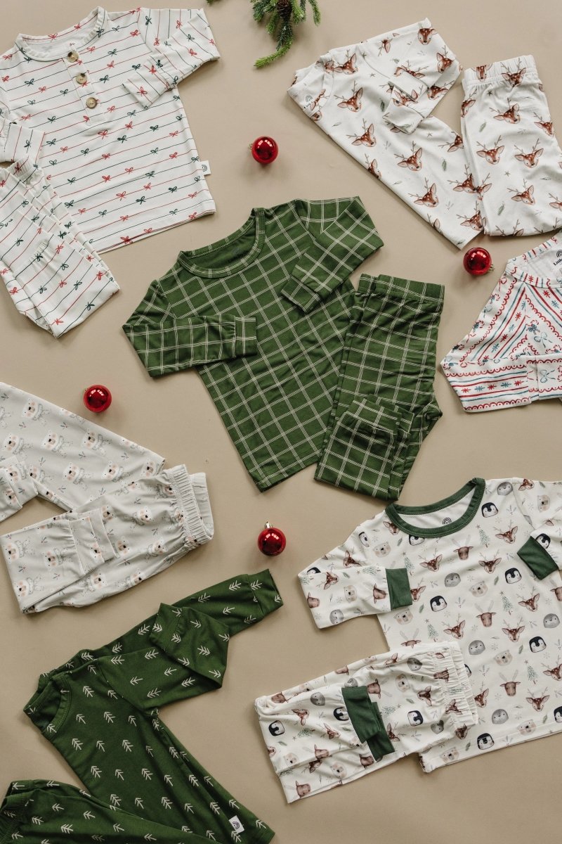 Little Joy Co. Tied With a Bow Christmas 2Pc Henley Bamboo Pajamas - Everetts Place Boutique - 