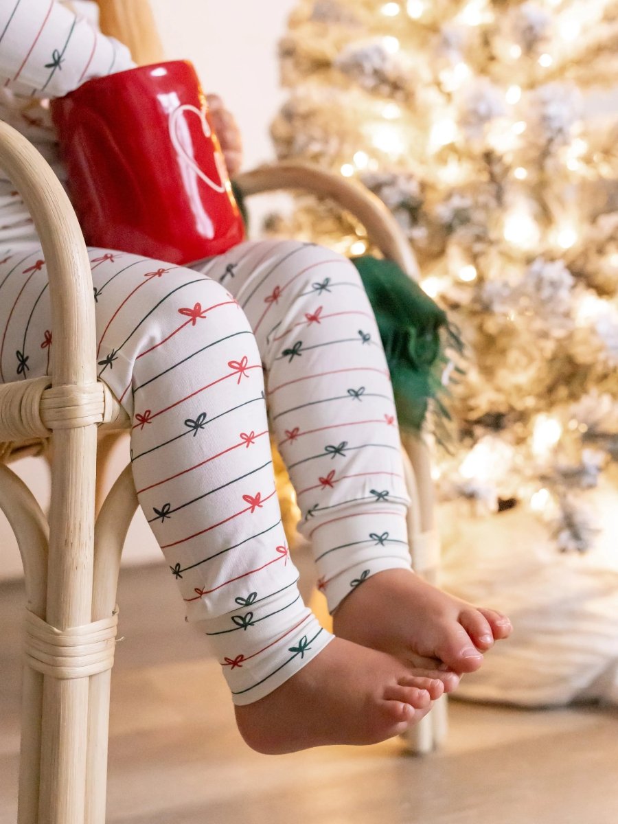 Little Joy Co. Tied With a Bow Christmas 2Pc Henley Bamboo Pajamas - Everetts Place Boutique - 