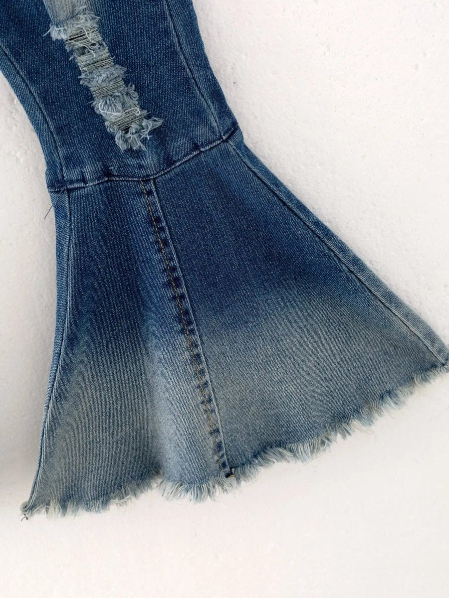 Rylee Faith Designs Tight Layer Bell Bottoms Denim Jeans Pants with Elastic Waist - Everetts Place Boutique - 