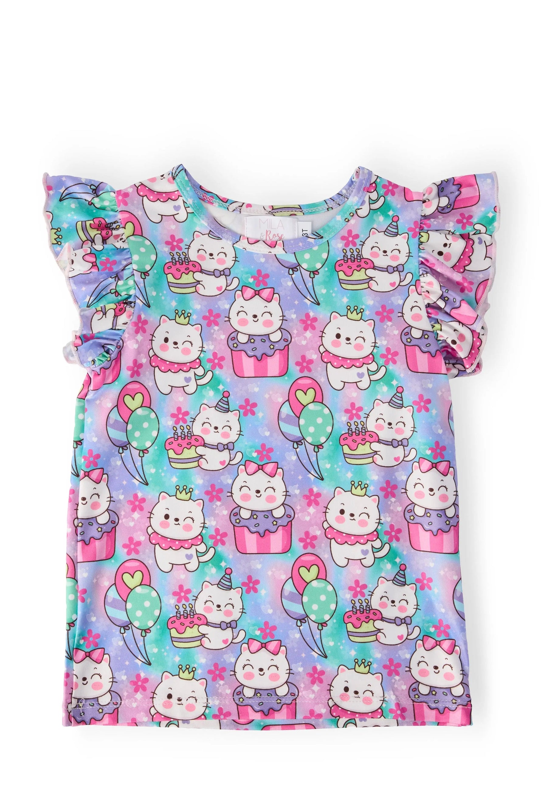 Time To Purr-ty S/S Ruffle Tee - Pink, Baby & Toddler Clothing, Pattern, One-piece garment, Day Dress | Everetts Place