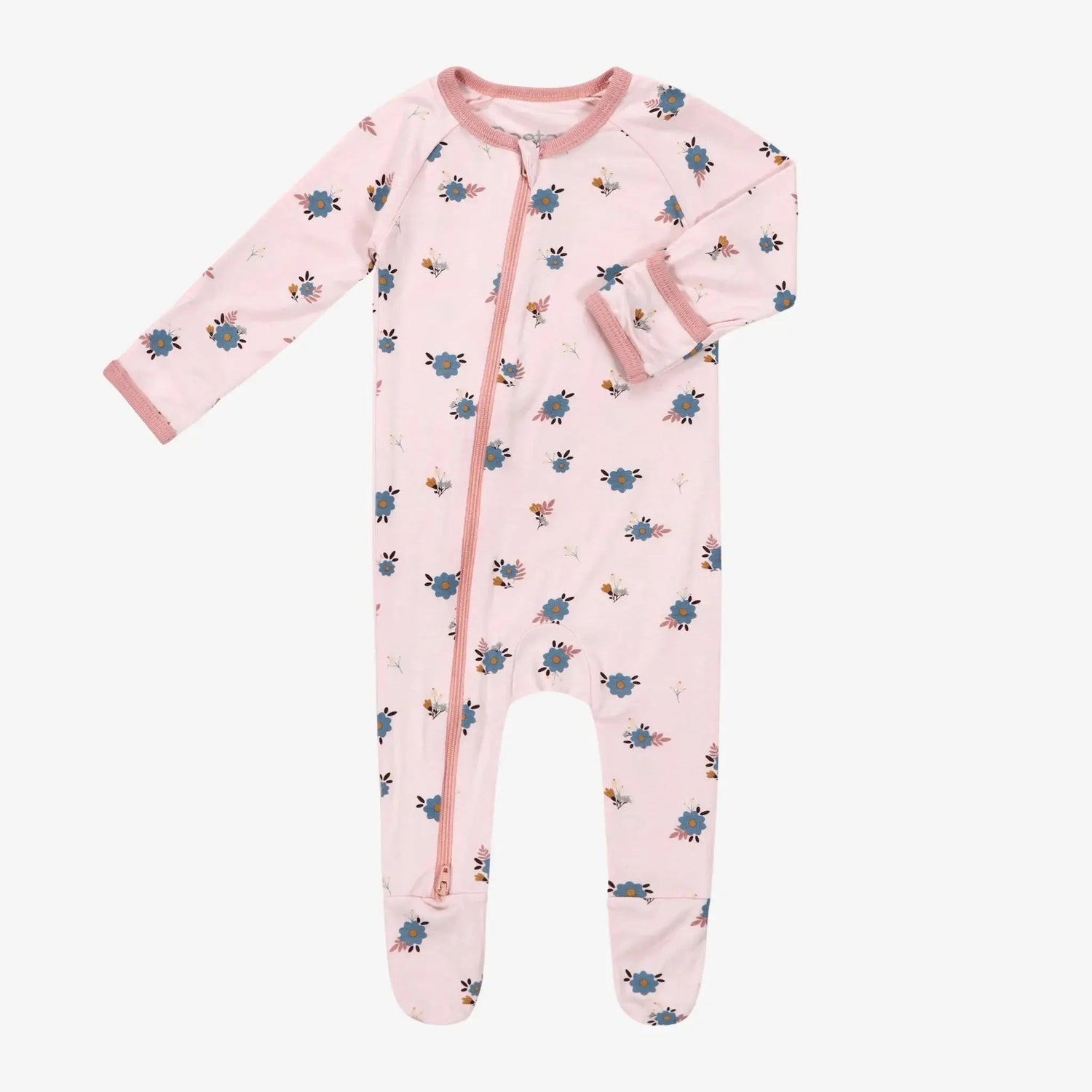 Bestaroo Tiny Blooms Baby Footie Sleeper With Full Length Zipper And Fold Over Mitts - 