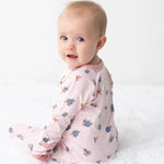 Bestaroo Tiny Blooms Baby Footie Sleeper With Full Length Zipper And Fold Over Mitts - 