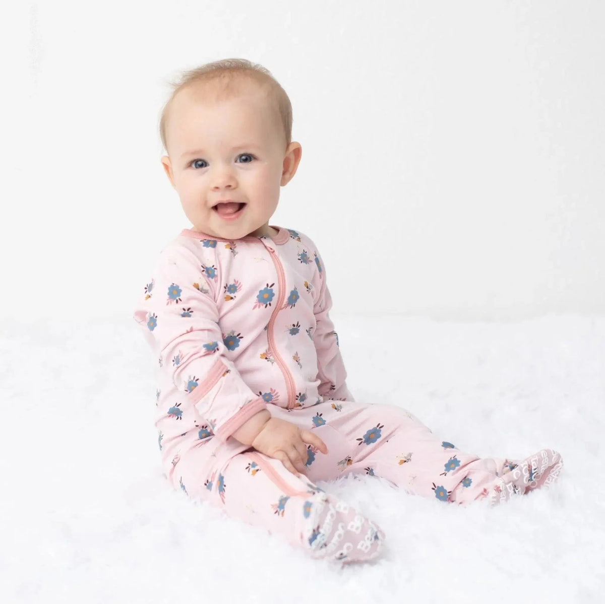Bestaroo Tiny Blooms Baby Footie Sleeper With Full Length Zipper And Fold Over Mitts - 