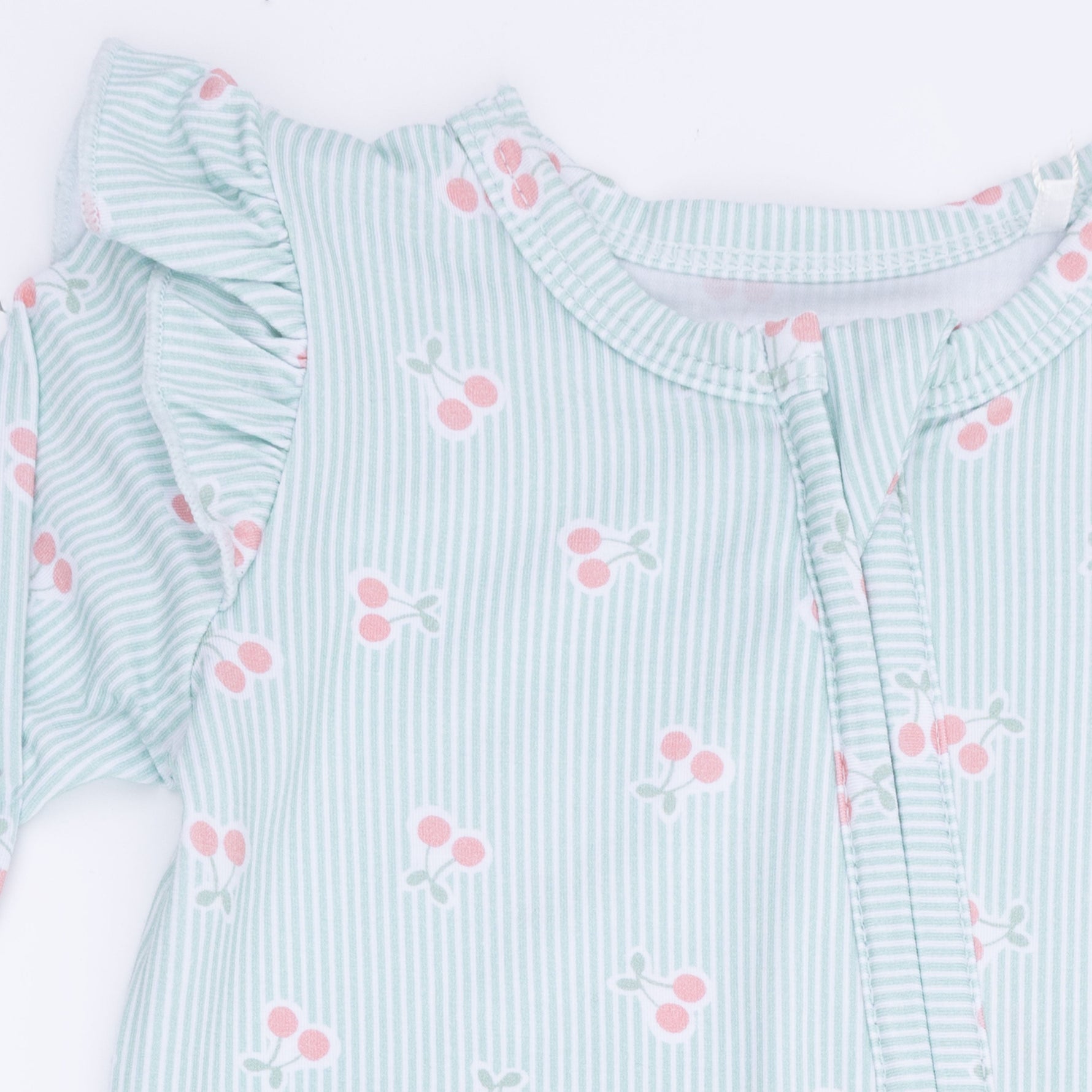 Angel Dear Tiny Cherry Stripe - 2 Way Ruffle Sleeve Zipper FootieEveretts Place
