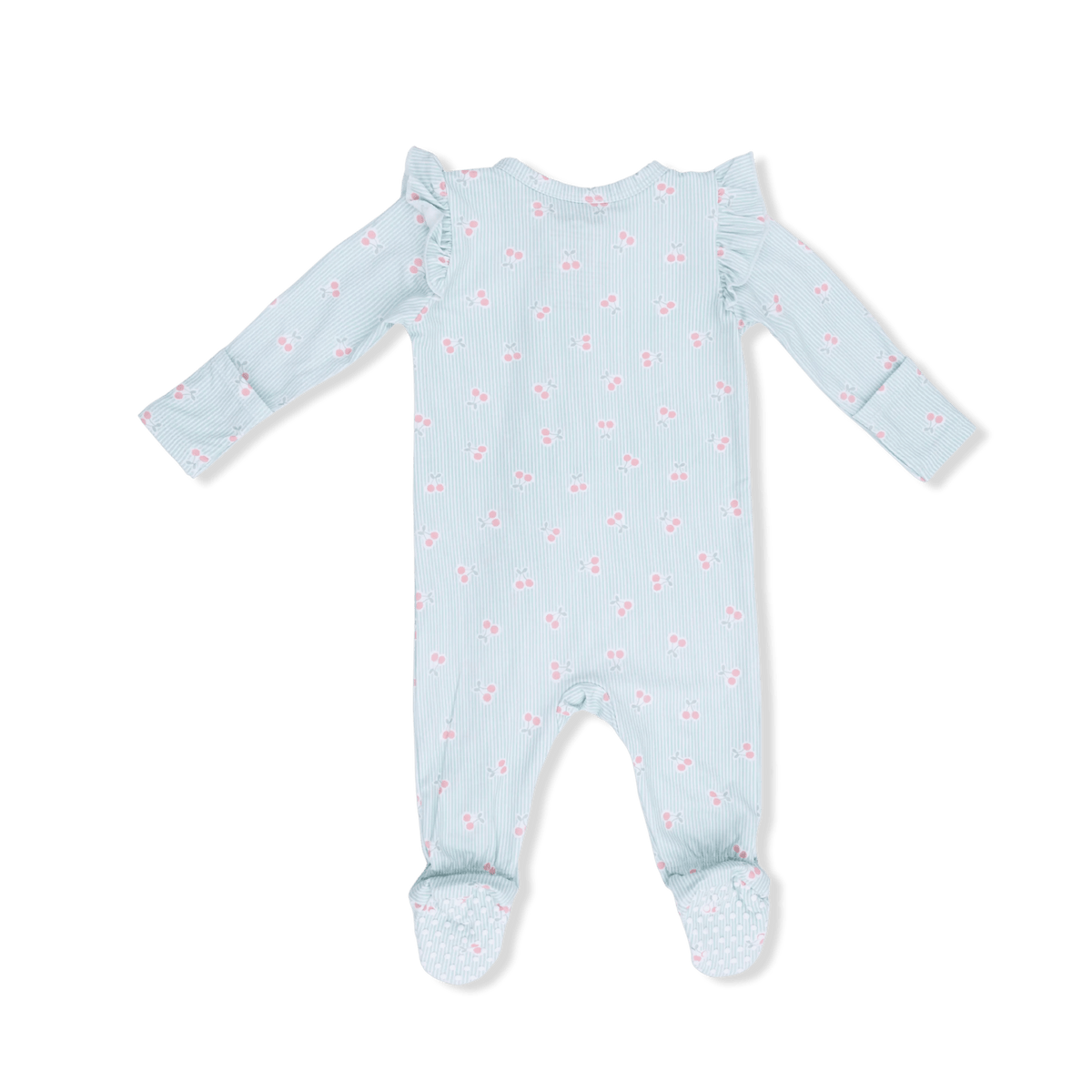 Angel Dear Tiny Cherry Stripe - 2 Way Ruffle Sleeve Zipper Footie - 