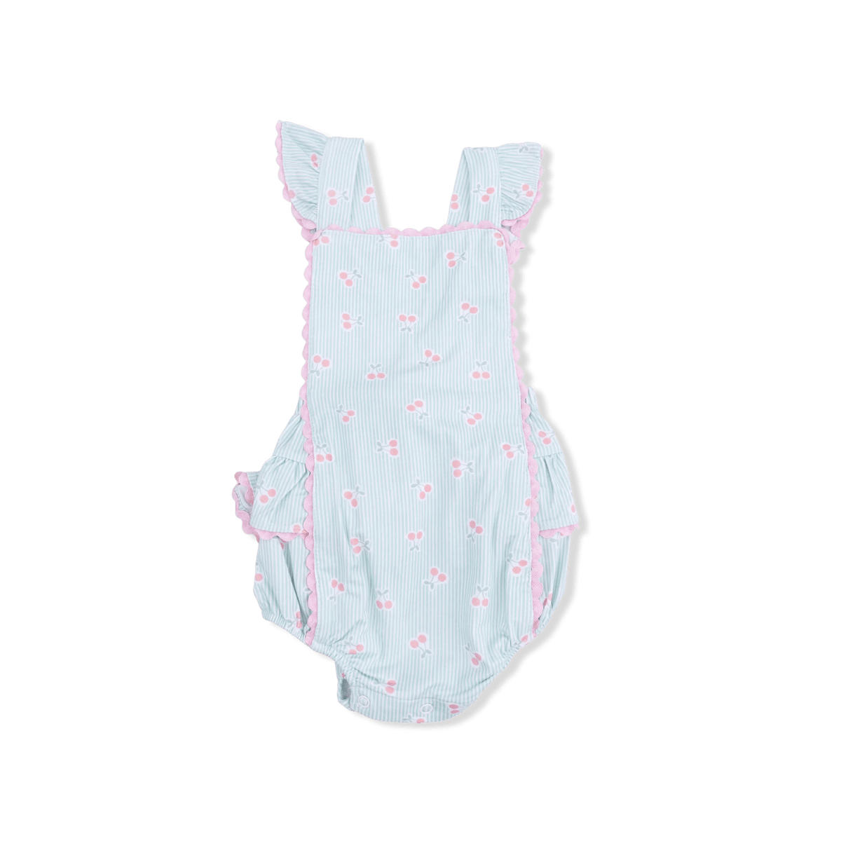 Angel Dear Tiny Cherry Stripe - Ric Rac Ruffle Sunsuit - 
