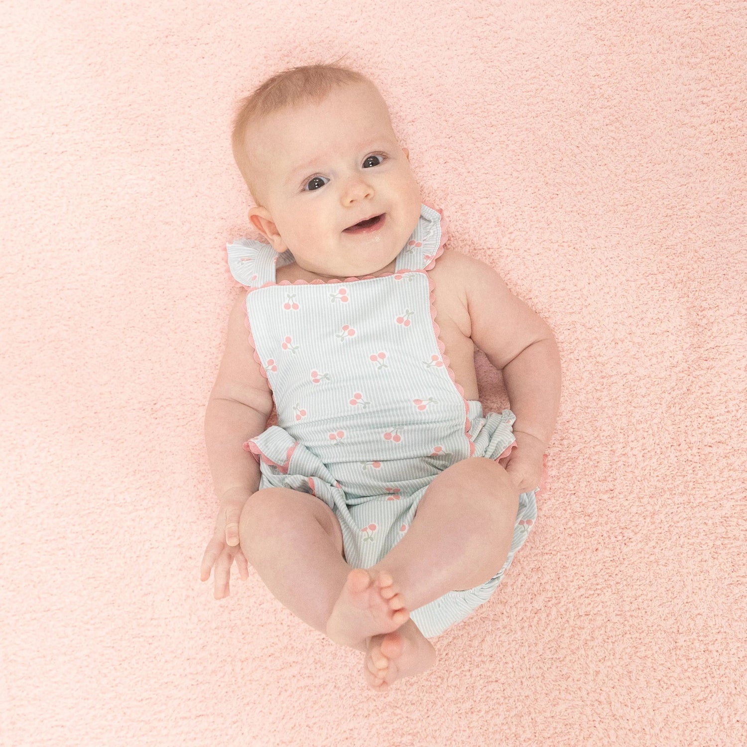 Angel Dear Tiny Cherry Stripe - Ric Rac Ruffle Sunsuit - 