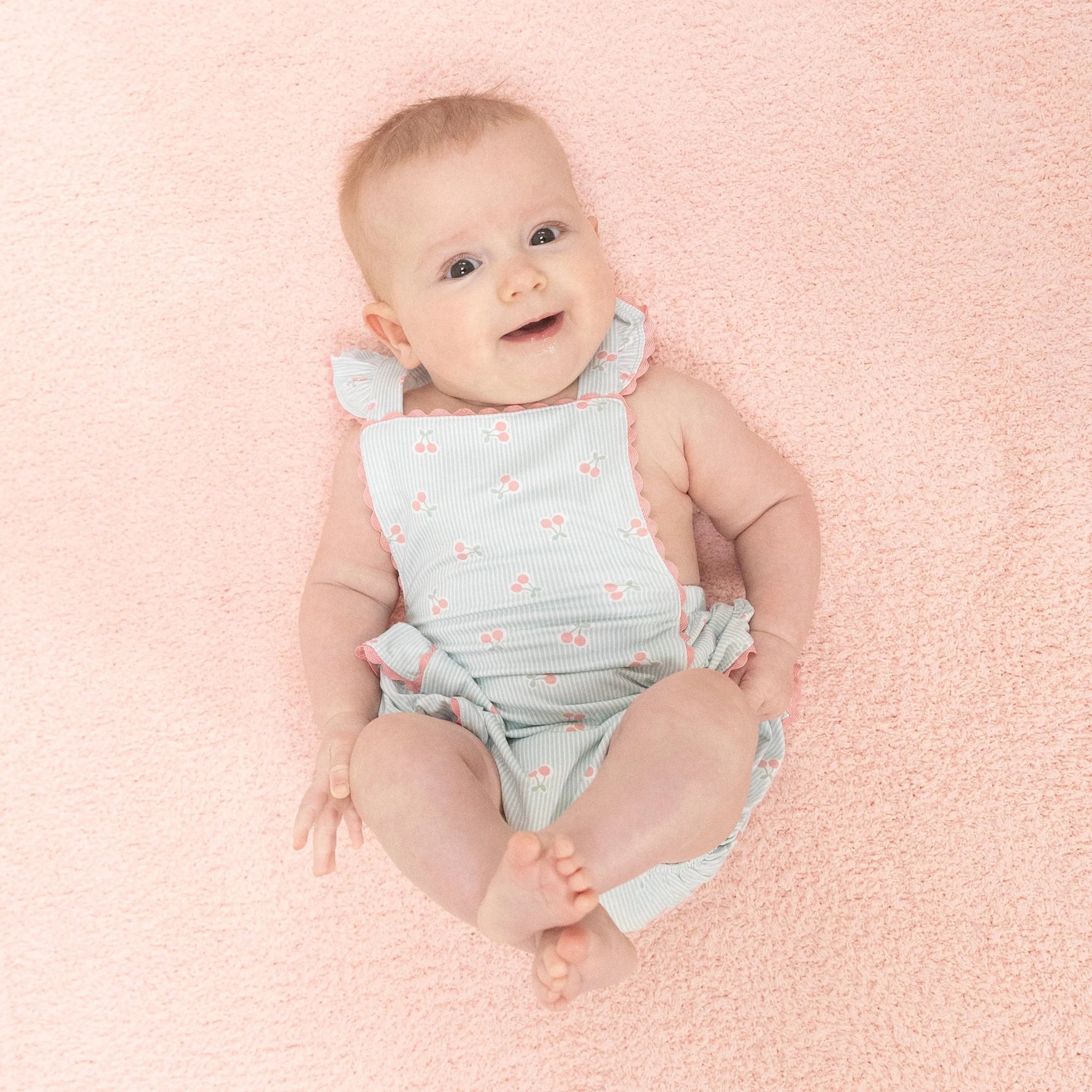 Angel Dear Tiny Cherry Stripe - Ric Rac Ruffle Sunsuit - 