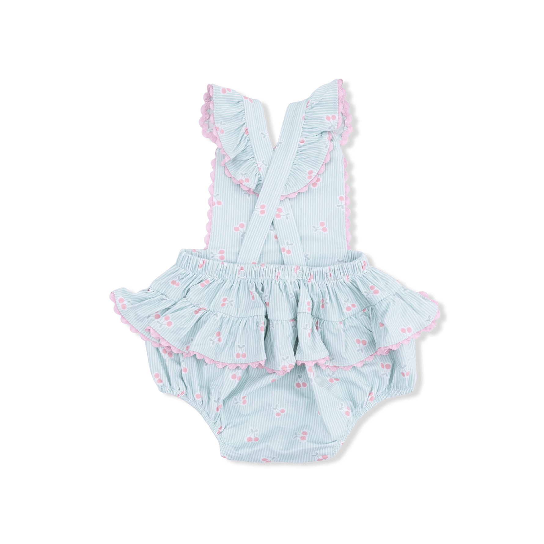Angel Dear Tiny Cherry Stripe - Ric Rac Ruffle Sunsuit - 