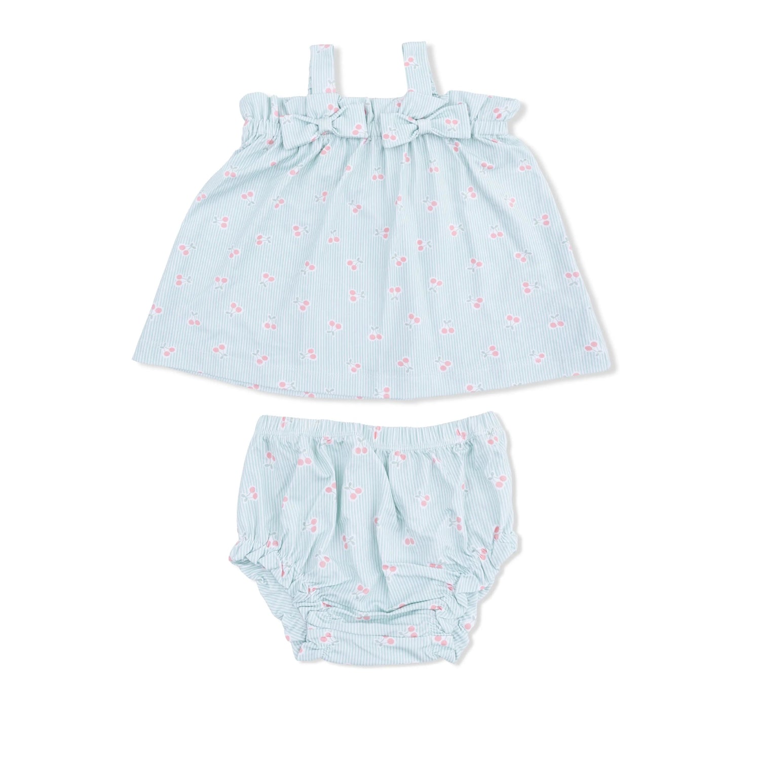 Angel Dear Tiny Cherry Stripe - Top with Bows and Ruffle Leg Bloomer - 