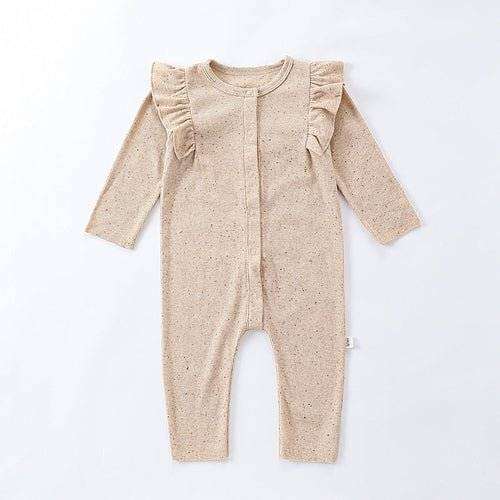 Tiny dots pattern long sleeve onesies for babies in khaki and coffee colors.