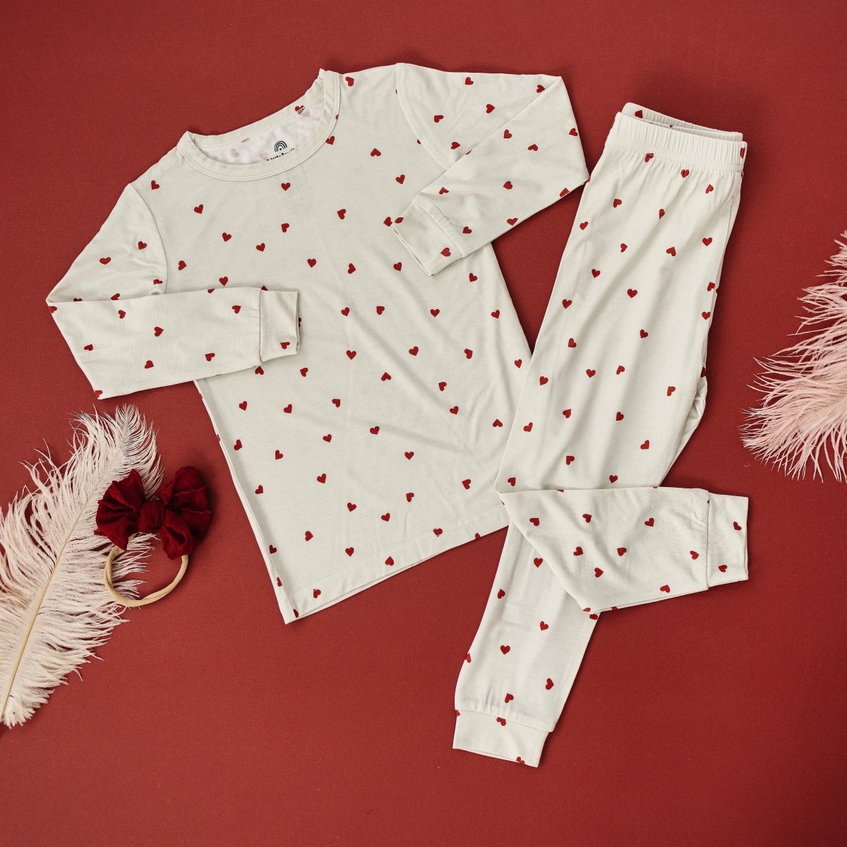 Little Joy Co. Tiny Hearts 2Pc Bamboo Pajamas Set For Kids Soft Sleepwear - Everetts Place Boutique - 
