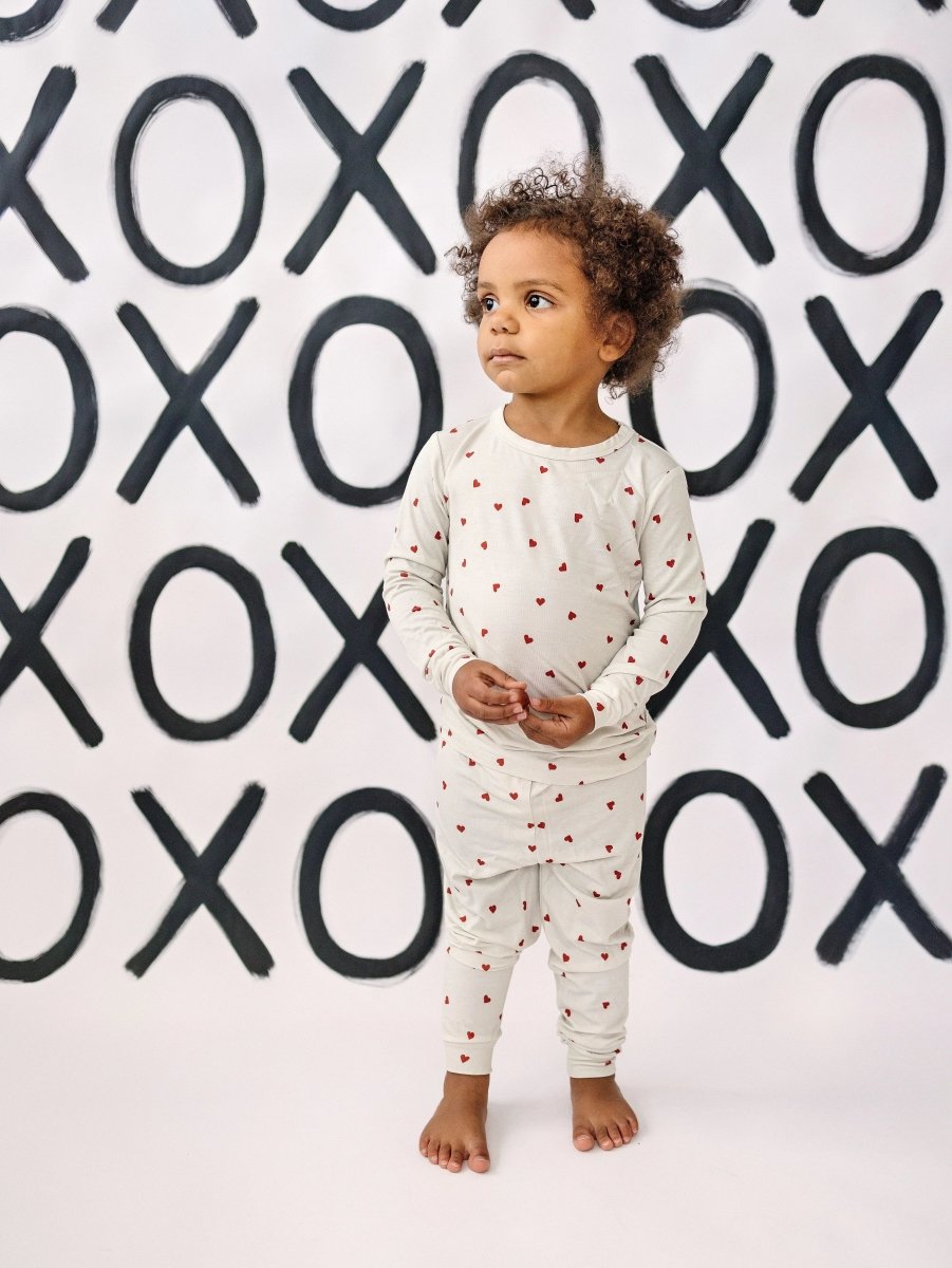 Little Joy Co. Tiny Hearts 2Pc Bamboo Pajamas Set For Kids Soft Sleepwear - Everetts Place Boutique - 
