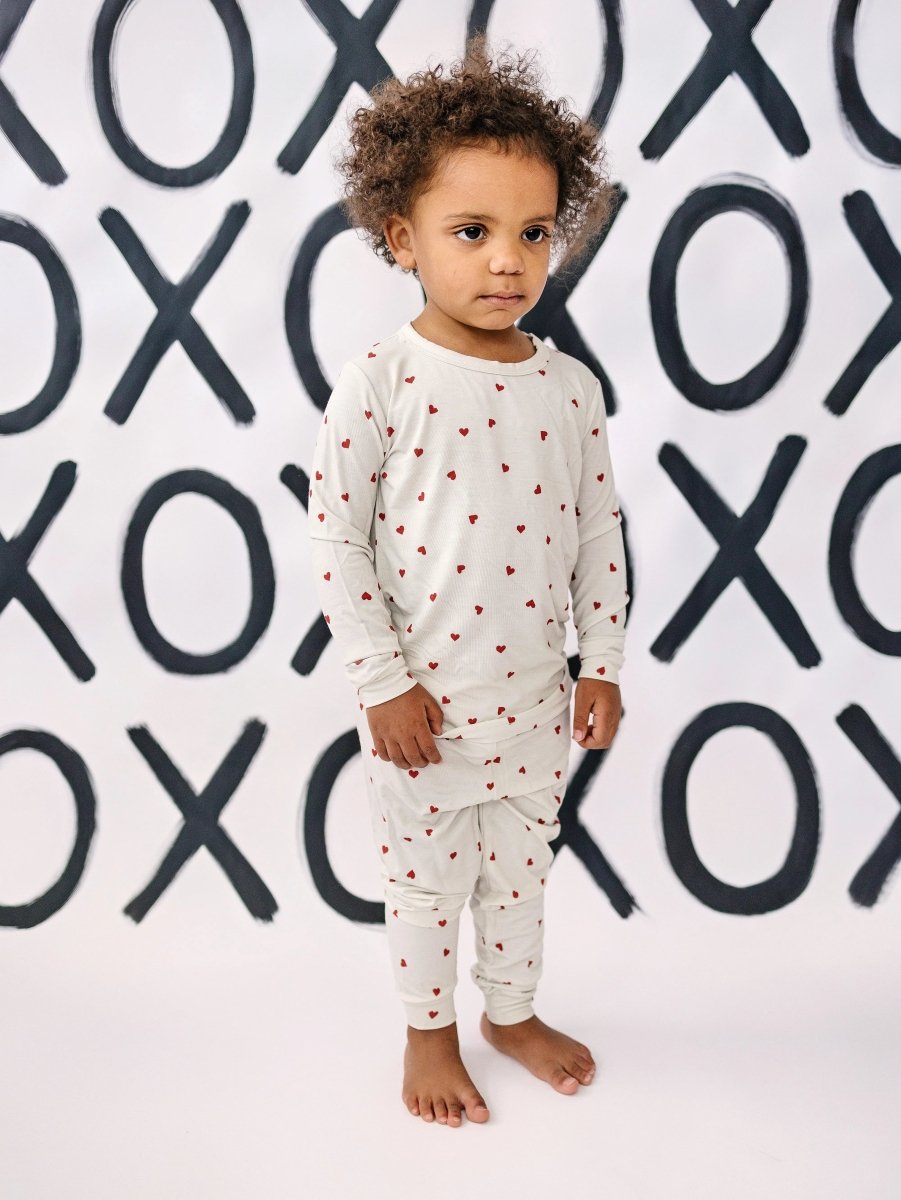 Little Joy Co. Tiny Hearts 2Pc Bamboo Pajamas Set For Kids Soft Sleepwear - Everetts Place Boutique - 
