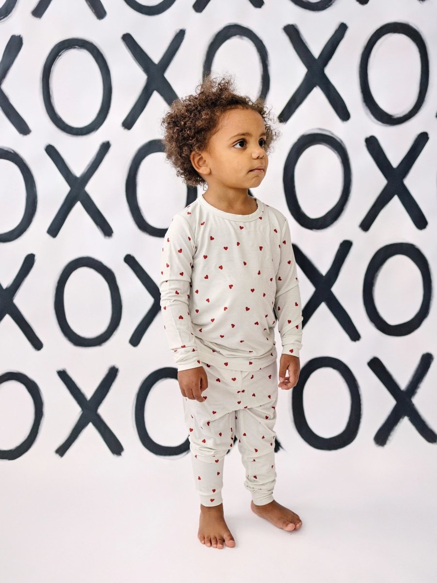 Little Joy Co. Tiny Hearts 2Pc Bamboo Pajamas Set For Kids Soft Sleepwear - Everetts Place Boutique - 