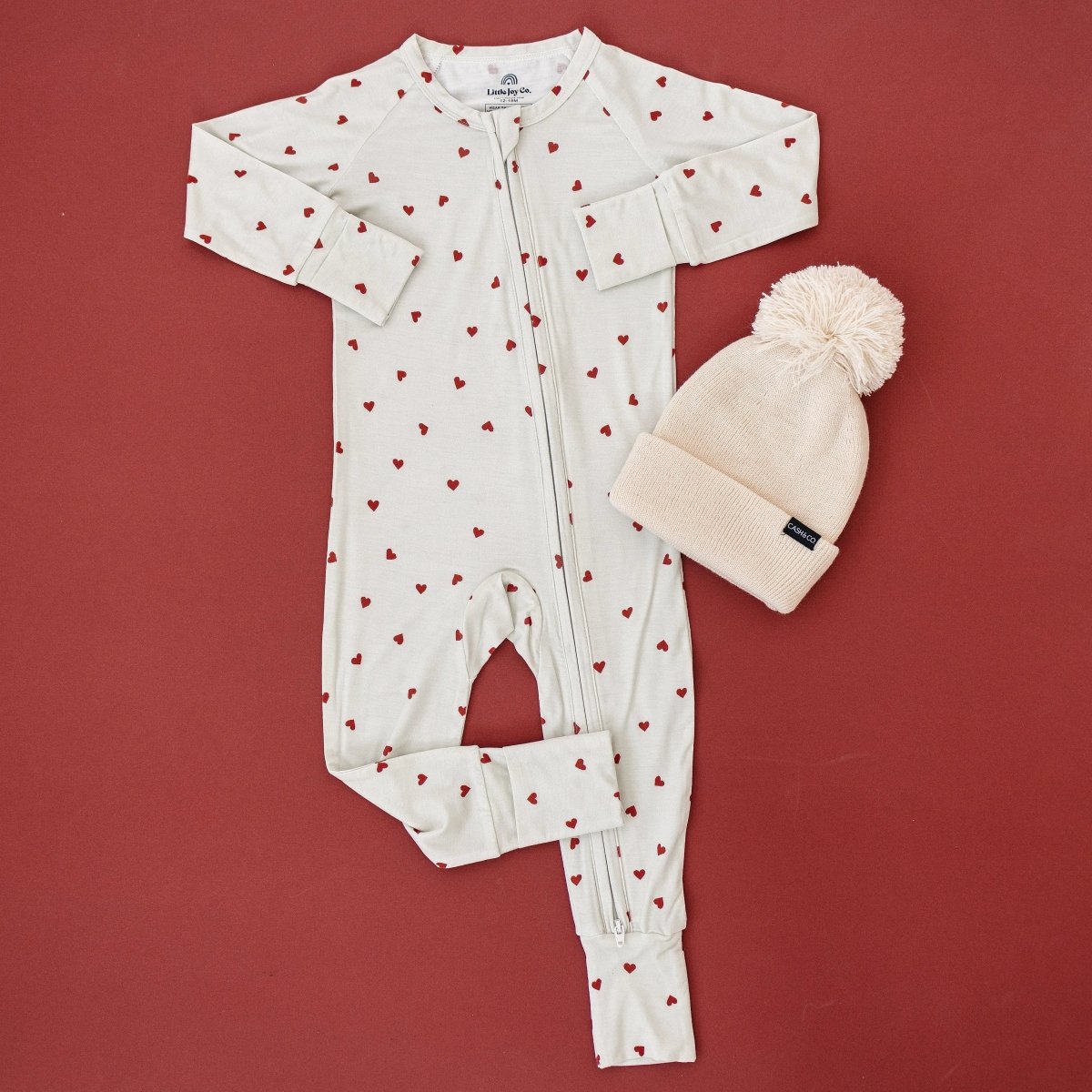 Little Joy Co. Tiny Hearts Bamboo Zippy Pajamas For Babies 0 To 12 Months - Everetts Place Boutique - 