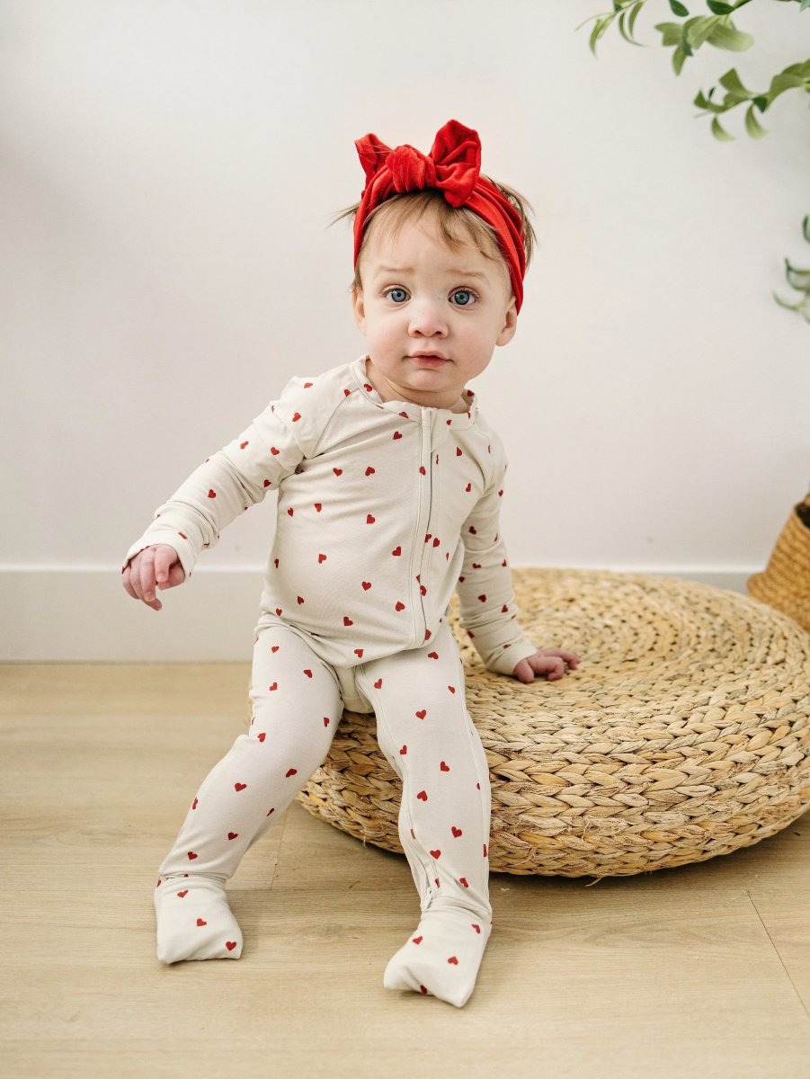Little Joy Co. Tiny Hearts Bamboo Zippy Pajamas For Babies 0 To 12 Months - Everetts Place Boutique - 