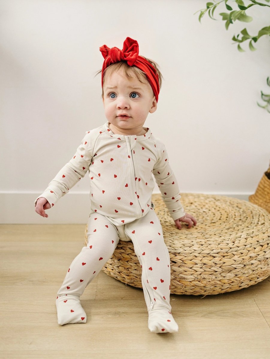 Little Joy Co. Tiny Hearts Bamboo Zippy Pajamas For Babies 0 To 12 Months - Everetts Place Boutique - 