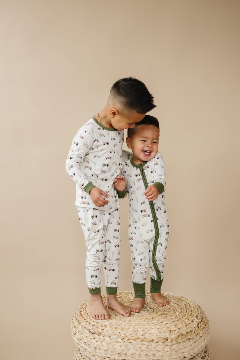Little Joy Co. Tiny Tractors 2pc Bamboo Pajamas Breathable for Kids - Everetts Place Boutique - 
