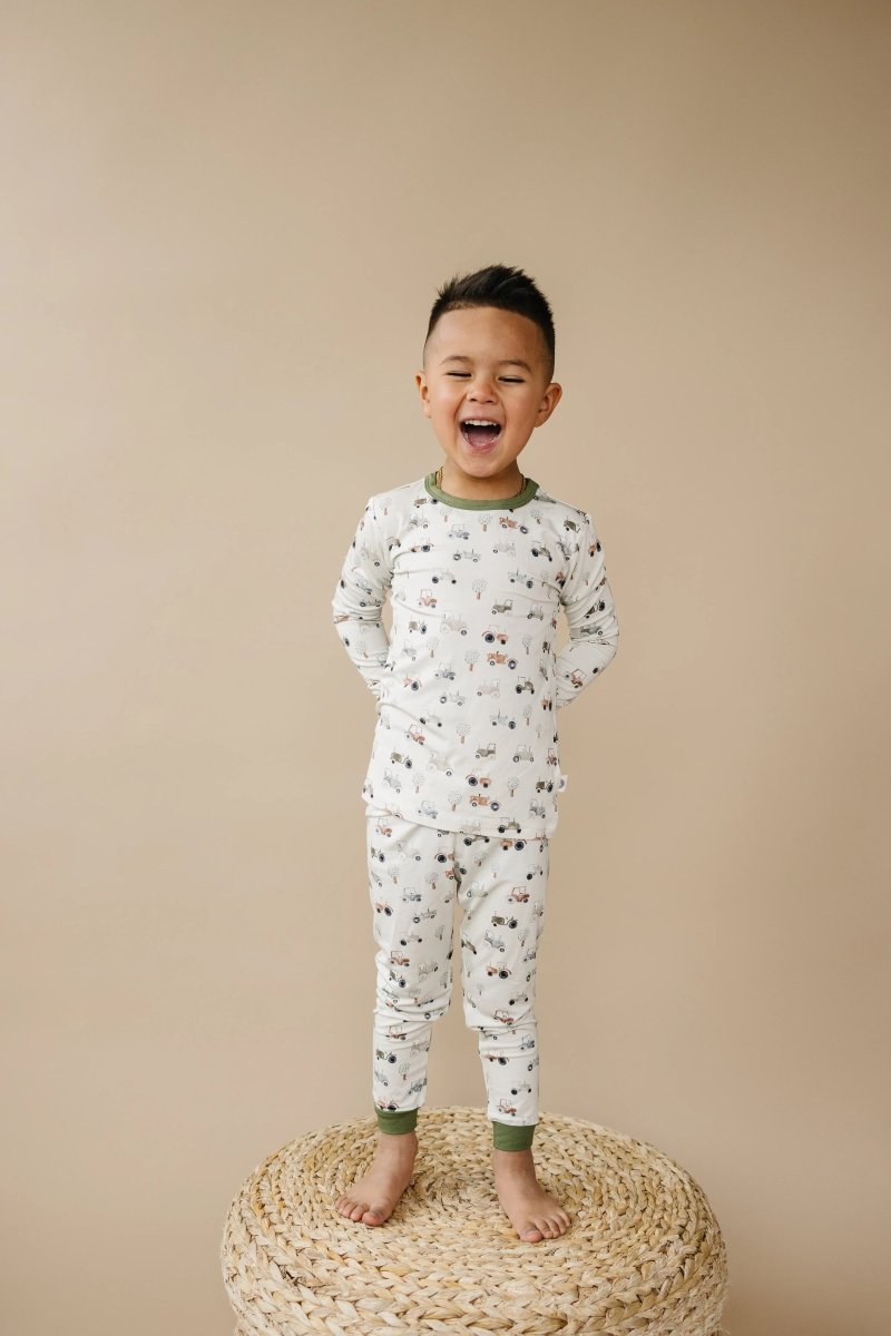 Little Joy Co. Tiny Tractors 2pc Bamboo Pajamas Breathable for Kids - Everetts Place Boutique - 