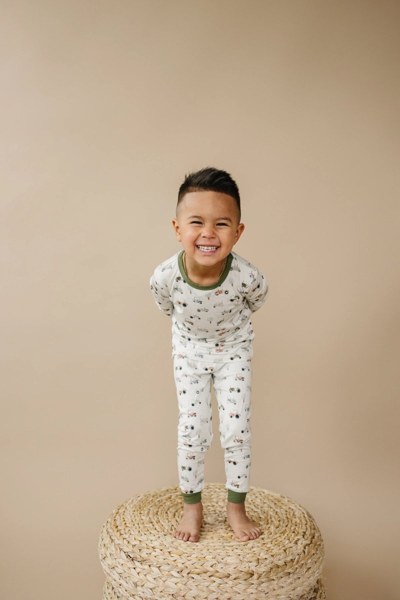 Little Joy Co. Tiny Tractors 2pc Bamboo Pajamas Breathable for Kids - Everetts Place Boutique - 