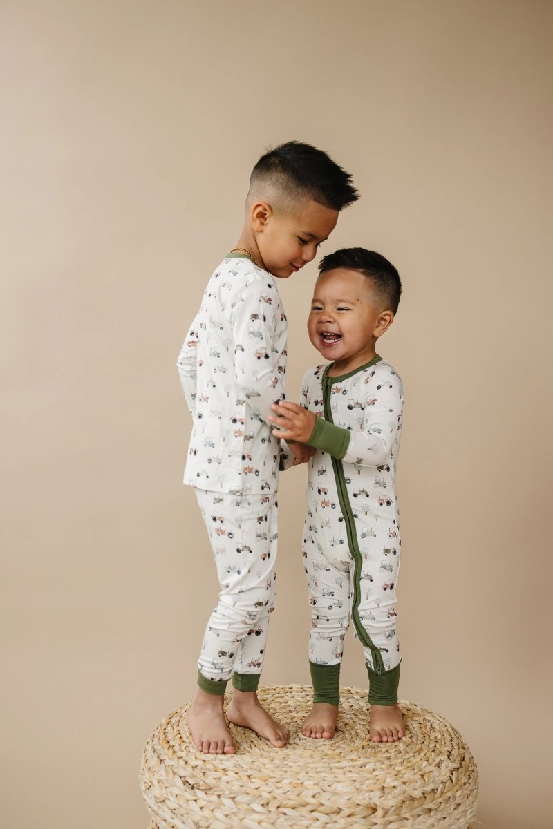 Little Joy Co. Tiny Tractors 2pc Bamboo Pajamas Breathable for Kids - Everetts Place Boutique - 