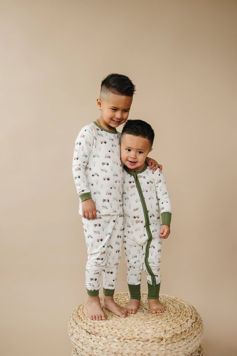 Little Joy Co. Tiny Tractors Bamboo Zippy Pajamas For Babies And Toddlers - Everetts Place Boutique - 