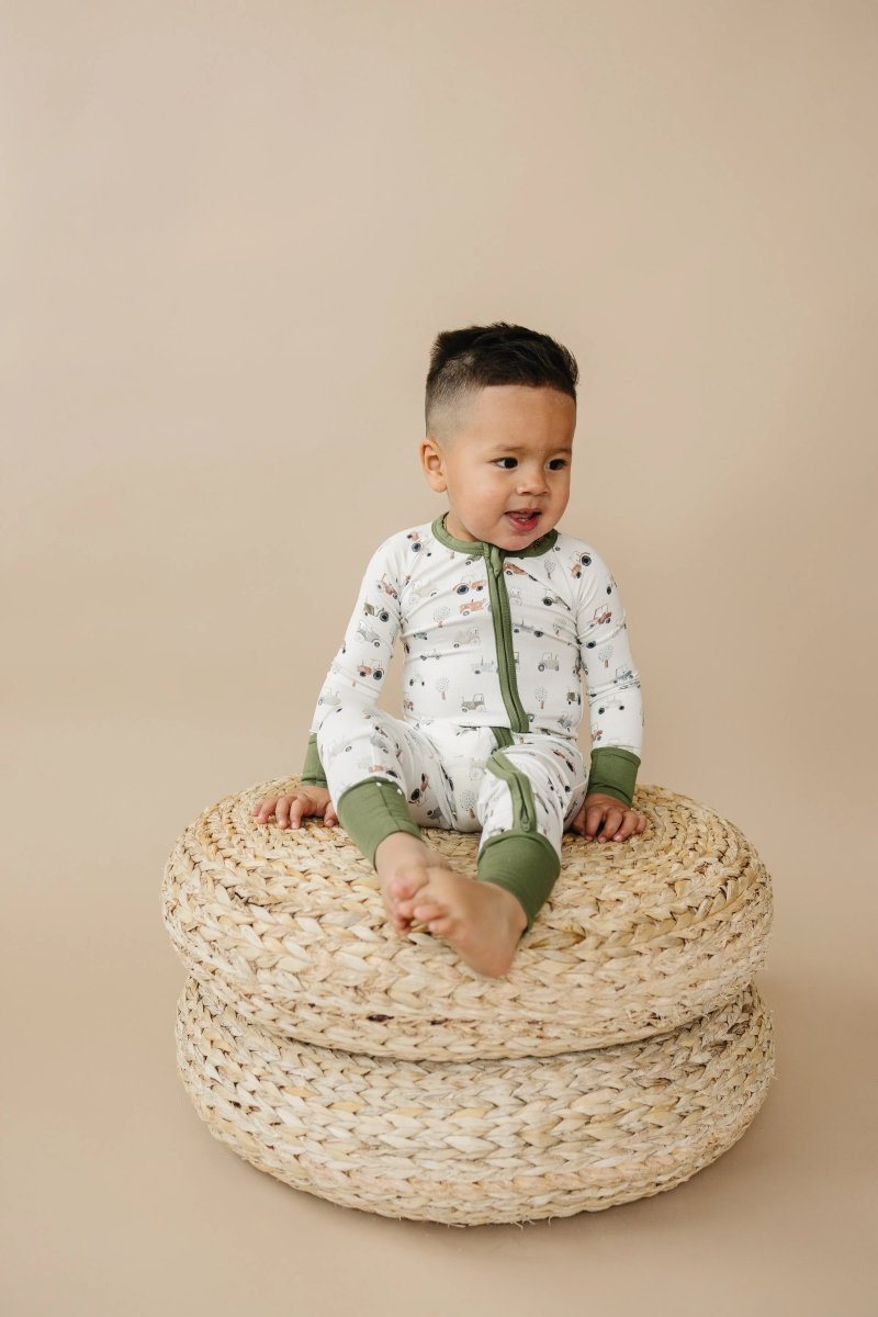 Little Joy Co. Tiny Tractors Bamboo Zippy Pajamas For Babies And Toddlers - Everetts Place Boutique - 